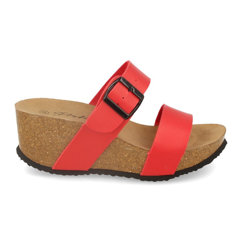 Sandalias de cuña bio con pala fina mujer color rojo M-08