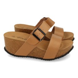 Sandalias de cuña bio con pala fina mujer color taupe M-08