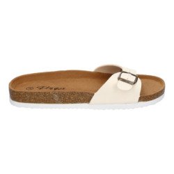 Sandalias planas cómodas para mujer pala hebilla color beige M-102