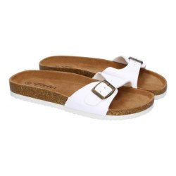 Sandalias planas cómodas para mujer pala hebilla color blanco M-102
