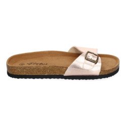 Sandalias planas cómodas para mujer pala hebilla color champan M-102