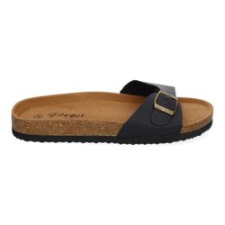 Sandalias planas cómodas para mujer pala hebilla color negro M-102