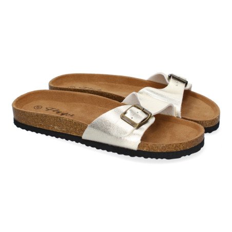 Sandalias planas cómodas para color oro hebilla para mujer M-102
