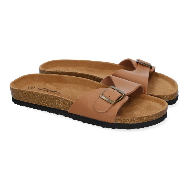 Sandalias planas cómodas para mujer pala hebilla color taupe M-102 Sandalias planas cómodas para mujer pala hebilla color taupe M-102