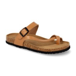 Sandalias esclava plana anatómica mujer color camel