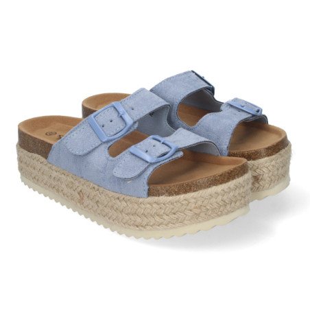 Sandalias planas de plataforma en yute para mujer comodas color azul M-189