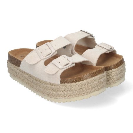 Sandalias planas de plataforma en yute para mujer comodas color beige M-189