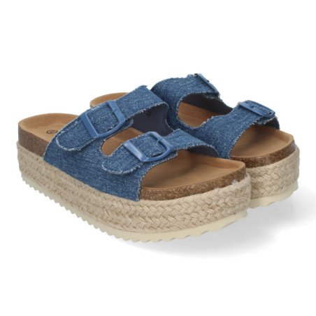 Sandalias planas de plataforma en yute para mujer comodas color jeans M-189
