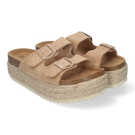 Sandalias planas de plataforma en yute para mujer comodas color kaki M-189