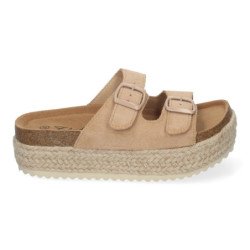 Sandalias planas de plataforma en yute para mujer comodas color kaki M-189