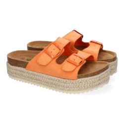 Sandalias planas de plataforma en yute comodas mujer color naranja M-189