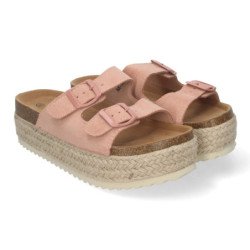Sandalias planas de plataforma en yute para mujer comodas color rosa M-189