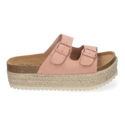 Sandalias planas de plataforma en yute para mujer comodas color rosa M-189