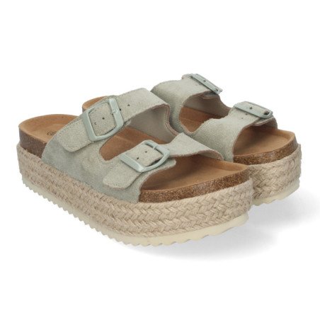 Sandalias planas de plataforma en yute para mujer comodas color verde M-189