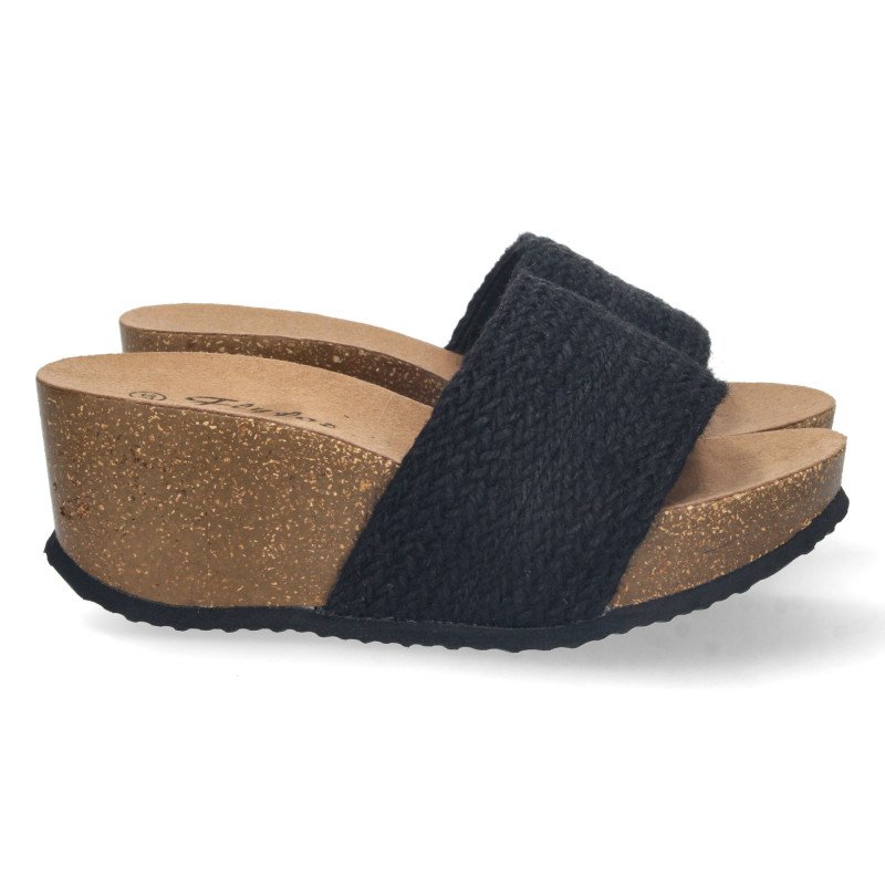 Sandalias bio plataforma pala simple para mujer color negro M-200C