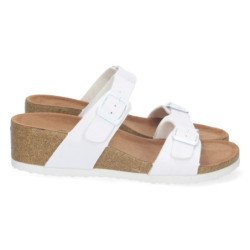 Sandalias de cuña bio y hebilla mujer color blanco M-220