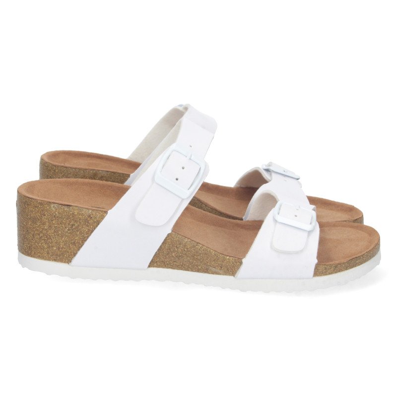 Sandalias de cuña bio y hebilla mujer color blanco M-220