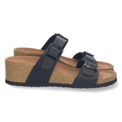 Sandalias de cuña bio y hebilla mujer color negro M-220