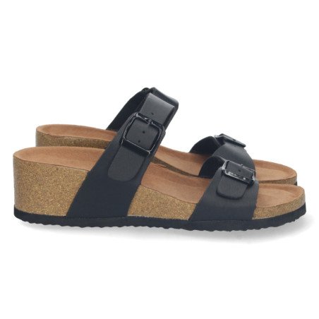 Sandalias de cuña bio y hebilla mujer color negro M-220