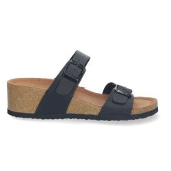 Sandalias de cuña bio y hebilla mujer color negro M-220