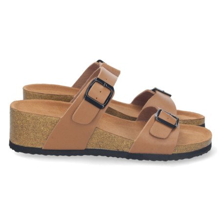 Sandalias de cuña bio y hebilla mujer color taupe M-220