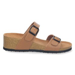 Sandalias de cuña bio y hebilla mujer color taupe M-220