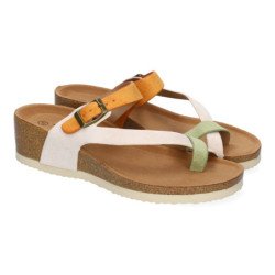 Sandalias tipo esclavas de cuña bio para mujer color camel M-227C