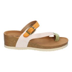 Sandalias tipo esclavas de cuña bio para mujer color camel M-227C