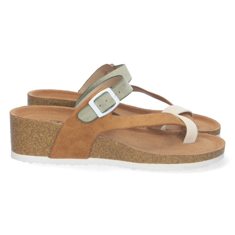 Sandalias tipo esclavas de cuña bio para mujer color verde M-227C
