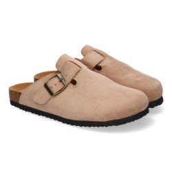Zuecos planos cómodos diseño hebilla para mujer color kaki M-231E