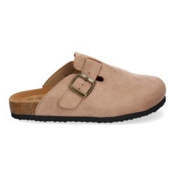 Zuecos planos cómodos diseño hebilla para mujer color kaki M-231E