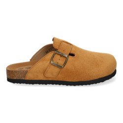 Zuecos planos cómodos diseño hebilla para mujer color taupe M-231E