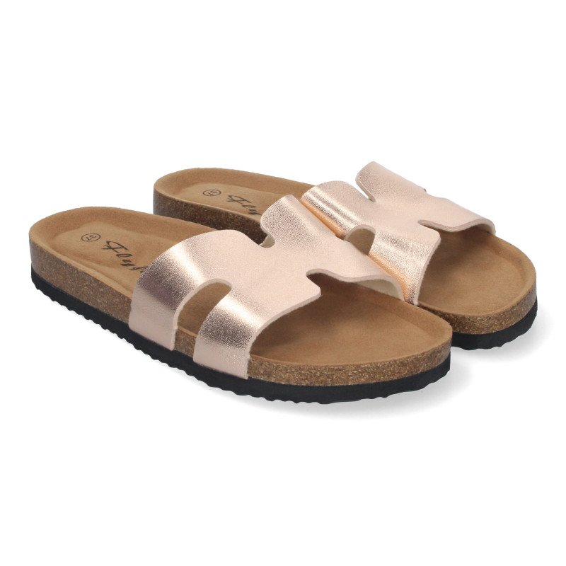 Sandalias planas bajas para mujer comodas color champan M-235