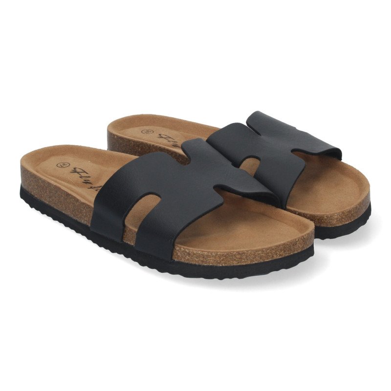 Sandalias planas bajas para mujer comodas color negro M-235