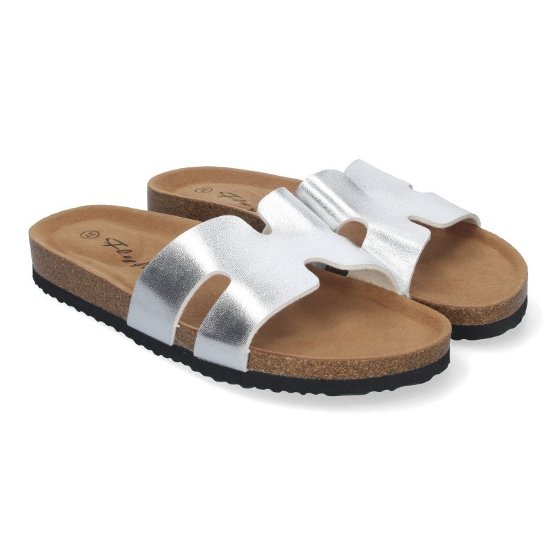 Sandalias plateadas planas bajas para mujer cómodas M-235