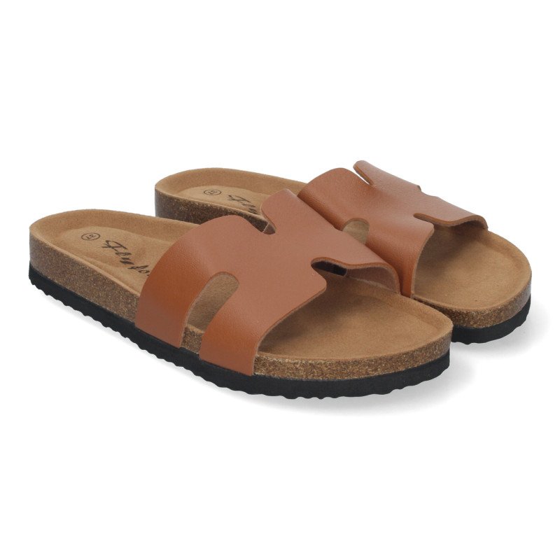 Sandalias planas bajas para mujer cómodas color taupe M-235