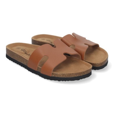 Sandalias planas bajas para mujer cómodas color taupe M-235