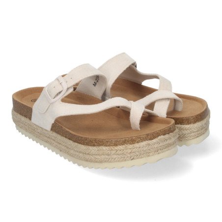 Sandalias planas con plataforma en yute tipo esclava para mujer color beige M-238