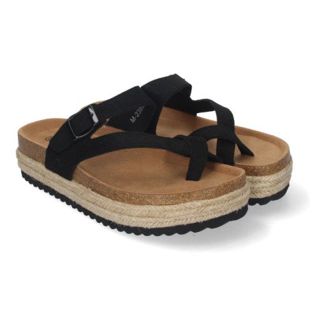 Sandalias planas con plataforma tipo esclava para mujer negro M-238