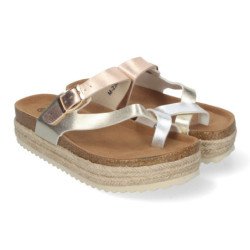 Sandalias doradas planas con plataforma en yute tipo esclava para mujer M-238