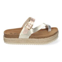 Sandalias doradas planas con plataforma en yute tipo esclava para mujer M-238