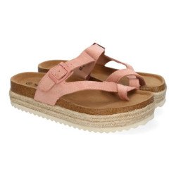 Sandalias planas con plataforma tipo esclava para mujer rosa M-238