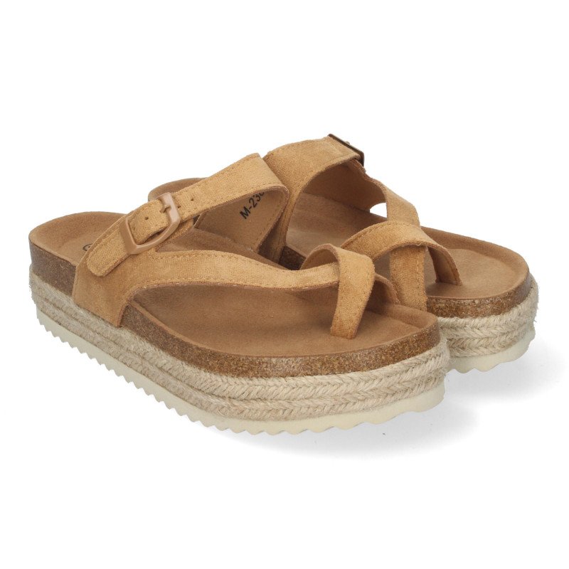 Sandalias planas con plataforma tipo esclava para mujer taupe M-238 Sandalias planas con plataforma tipo esclava para mujer taupe M-238