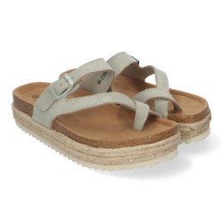 Sandalias planas con plataforma en yute tipo esclava para mujer color verde M-238