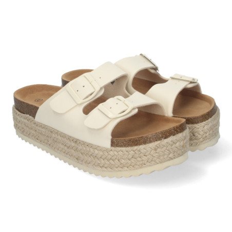 Sandalias planas de plataforma en yute para mujer comodas color beige M-239