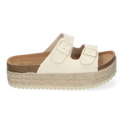 Sandalias planas de plataforma en yute para mujer comodas color beige M-239