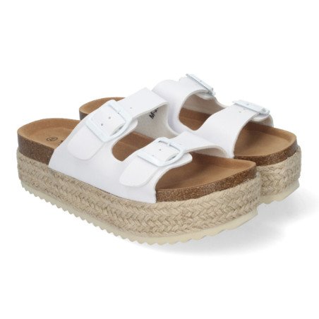 Sandalias planas de plataforma en yute para mujer comodas color blanco M-239