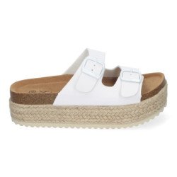 Sandalias planas de plataforma en yute para mujer comodas color blanco M-239