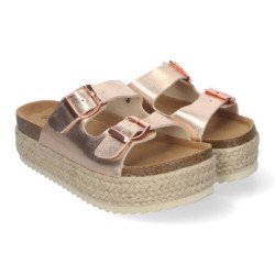 Sandalias planas de plataforma en yute para mujer comodas color champan M-239