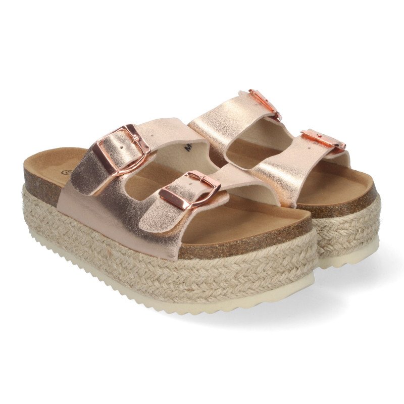 Sandalias planas de plataforma en yute para mujer comodas color champan M-239